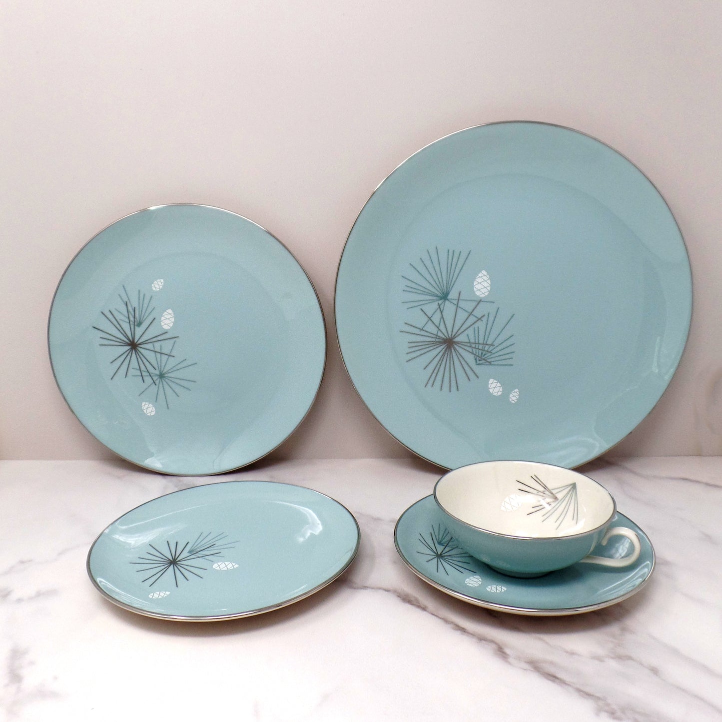 Vintage Franciscan Fine China MCM Silver Pine 5 piece Dinner Place Setting (1955-58)