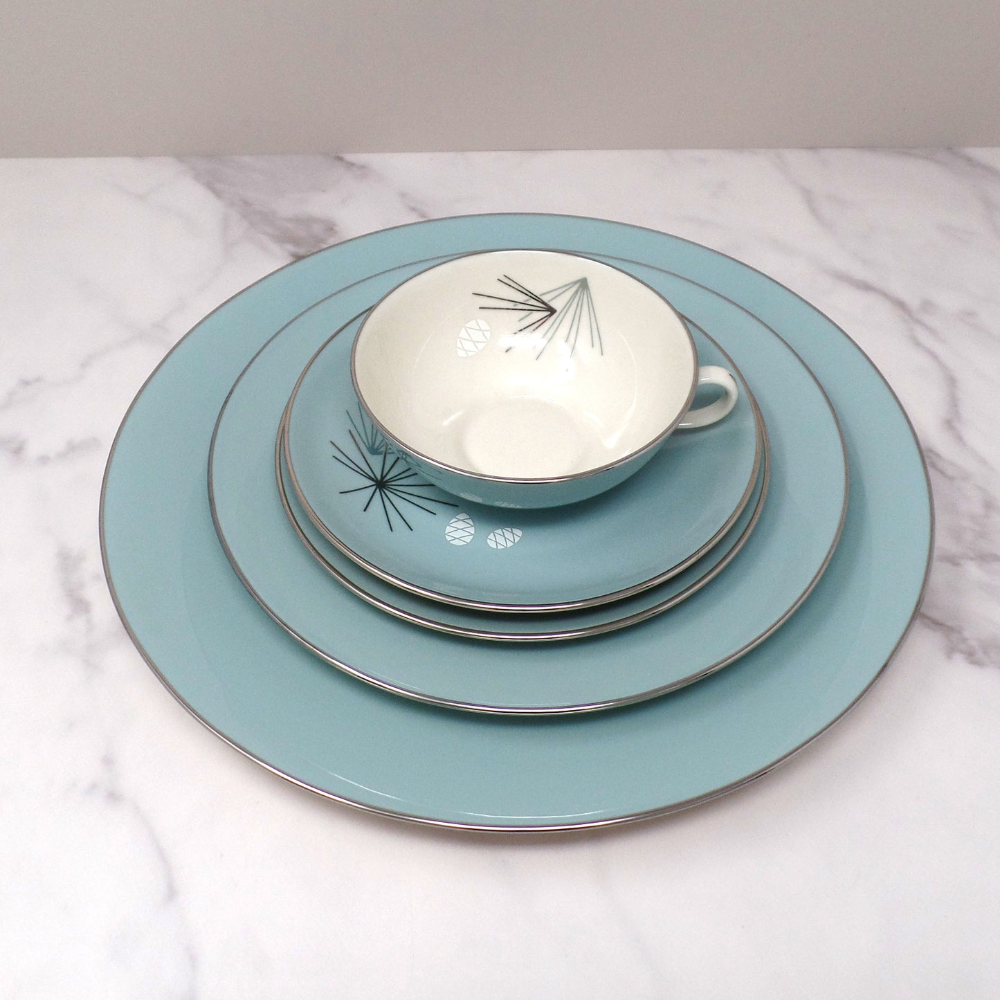 Vintage Franciscan Fine China MCM Silver Pine 5 piece Dinner Place Setting (1955-58)