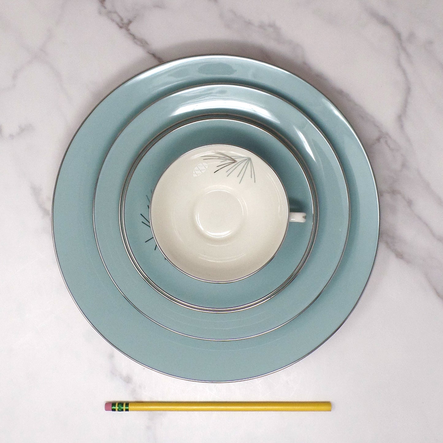 Vintage Franciscan Fine China MCM Silver Pine 5 piece Dinner Place Setting (1955-58)