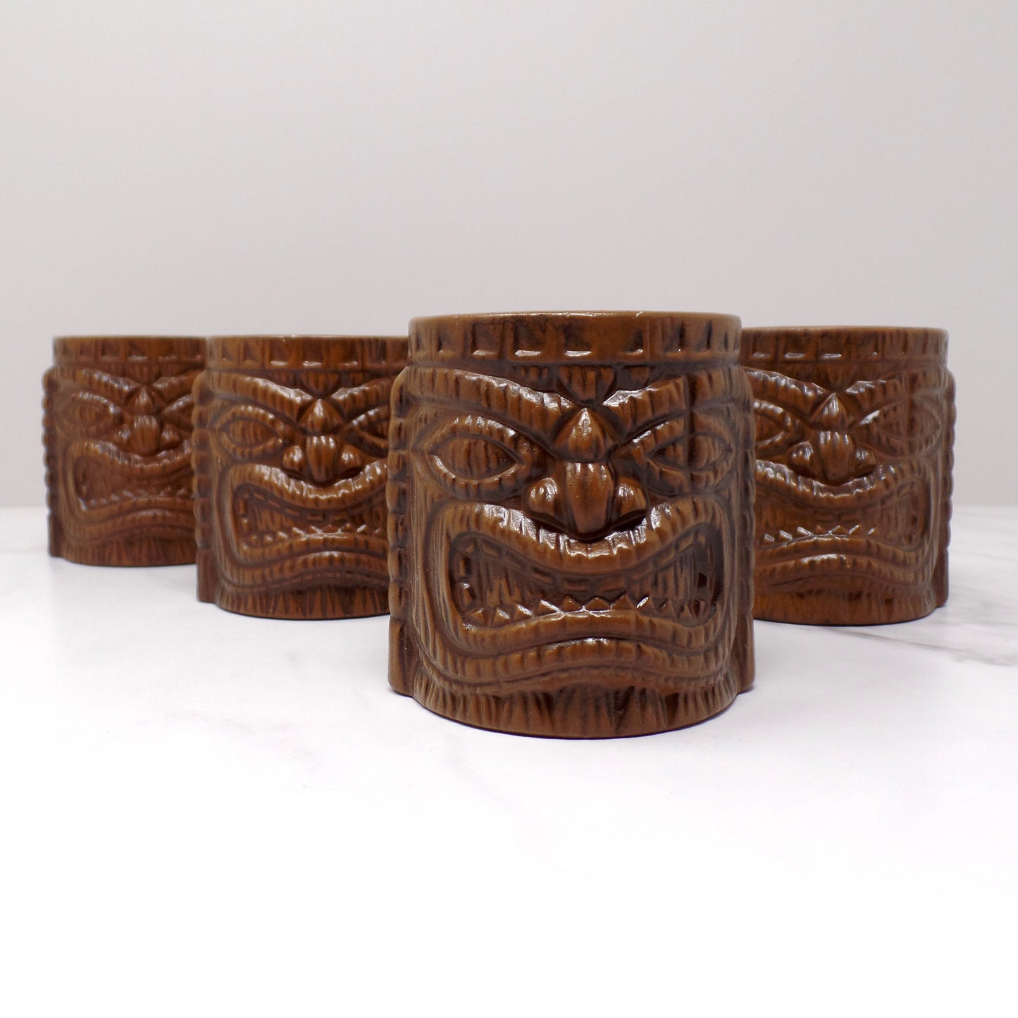 Vintage Quon Quon Ceramic Tiki Cups, set of 4 (1960s)