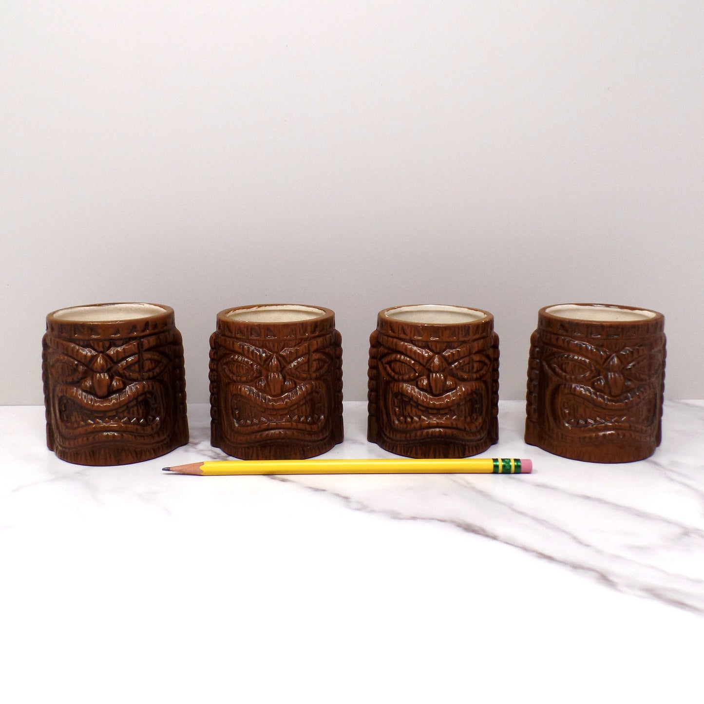 Vintage Quon Quon Ceramic Tiki Cups, set of 4 (1960s)