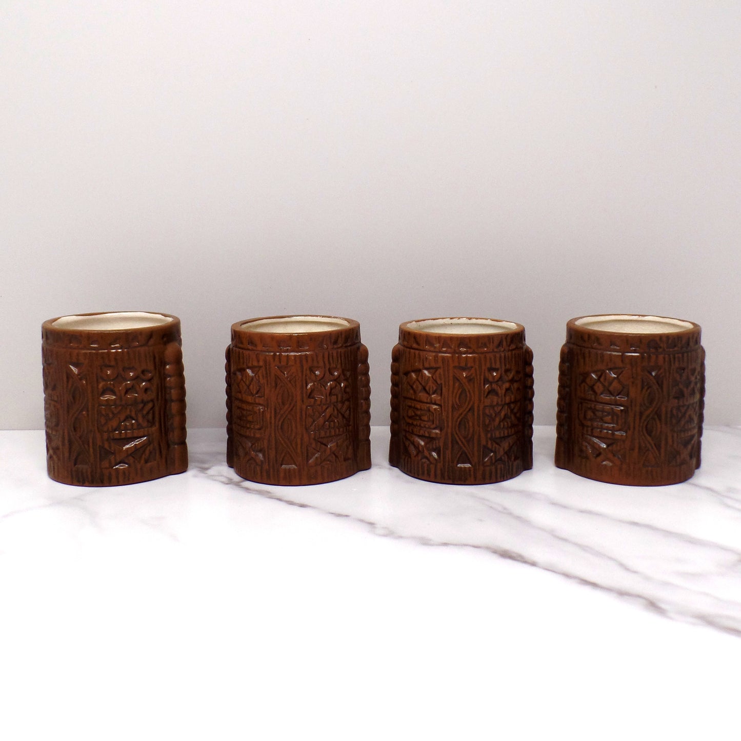 Vintage Quon Quon Ceramic Tiki Cups, set of 4 (1960s)