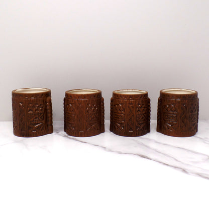 Vintage Quon Quon Ceramic Tiki Cups, set of 4 (1960s)