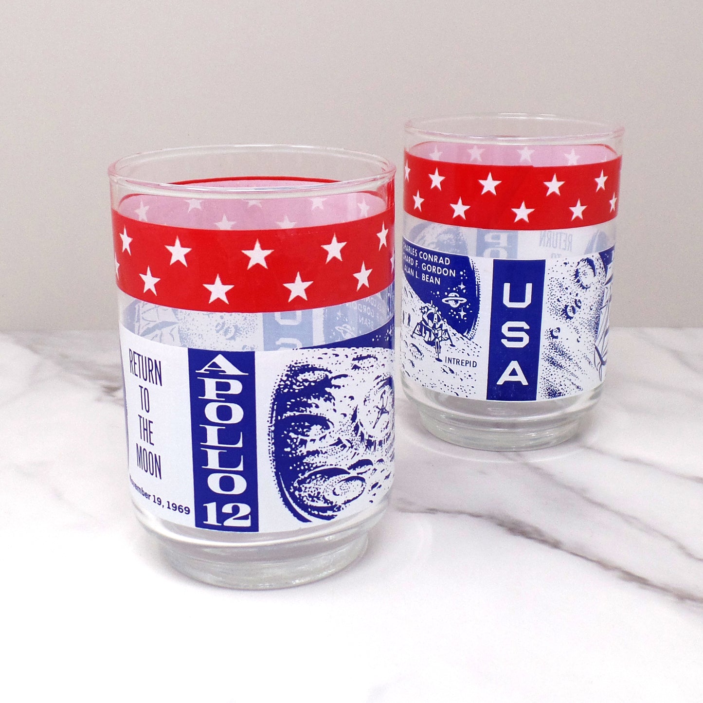 Vintage Libbey Apollo 12 NASA Moon Mission Lowball / Juice Glass, set of 2 (1969)