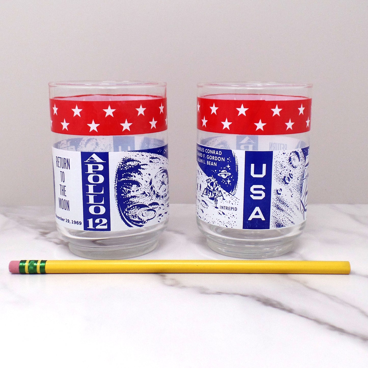 Vintage Libbey Apollo 12 NASA Moon Mission Lowball / Juice Glass, set of 2 (1969)