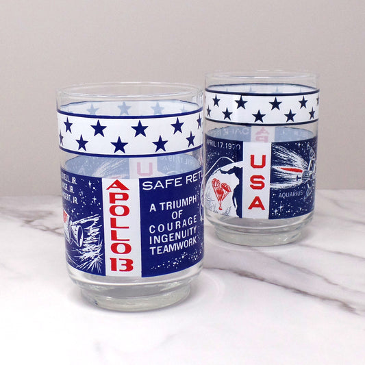 Vintage Libbey Apollo 13 NASA Moon Mission Lowball / Juice Glass, set of 2 (1970)