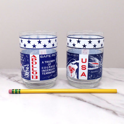 Vintage Libbey Apollo 13 NASA Moon Mission Lowball / Juice Glass, set of 2 (1970)