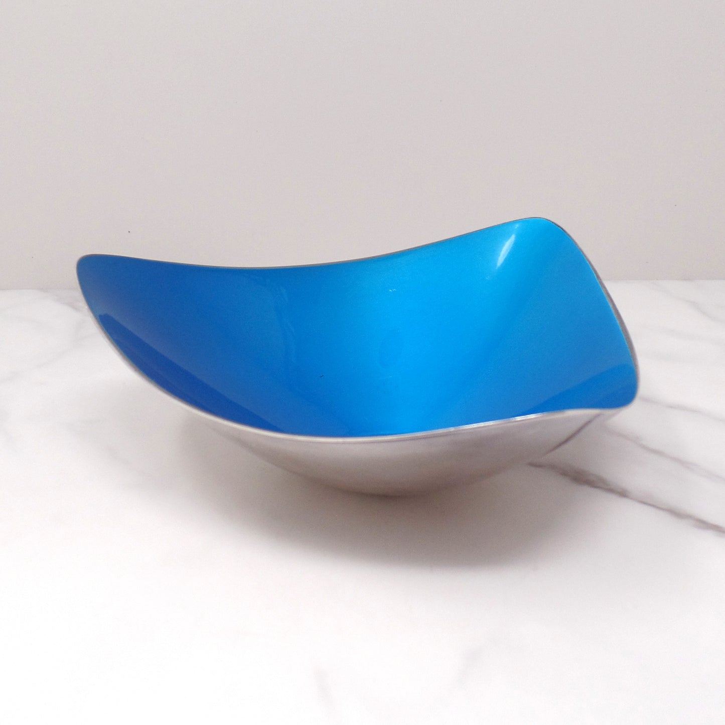 Vintage Reed & Barton Blue Enamel Silverplate Triangular Bowl, 241 (1960s)