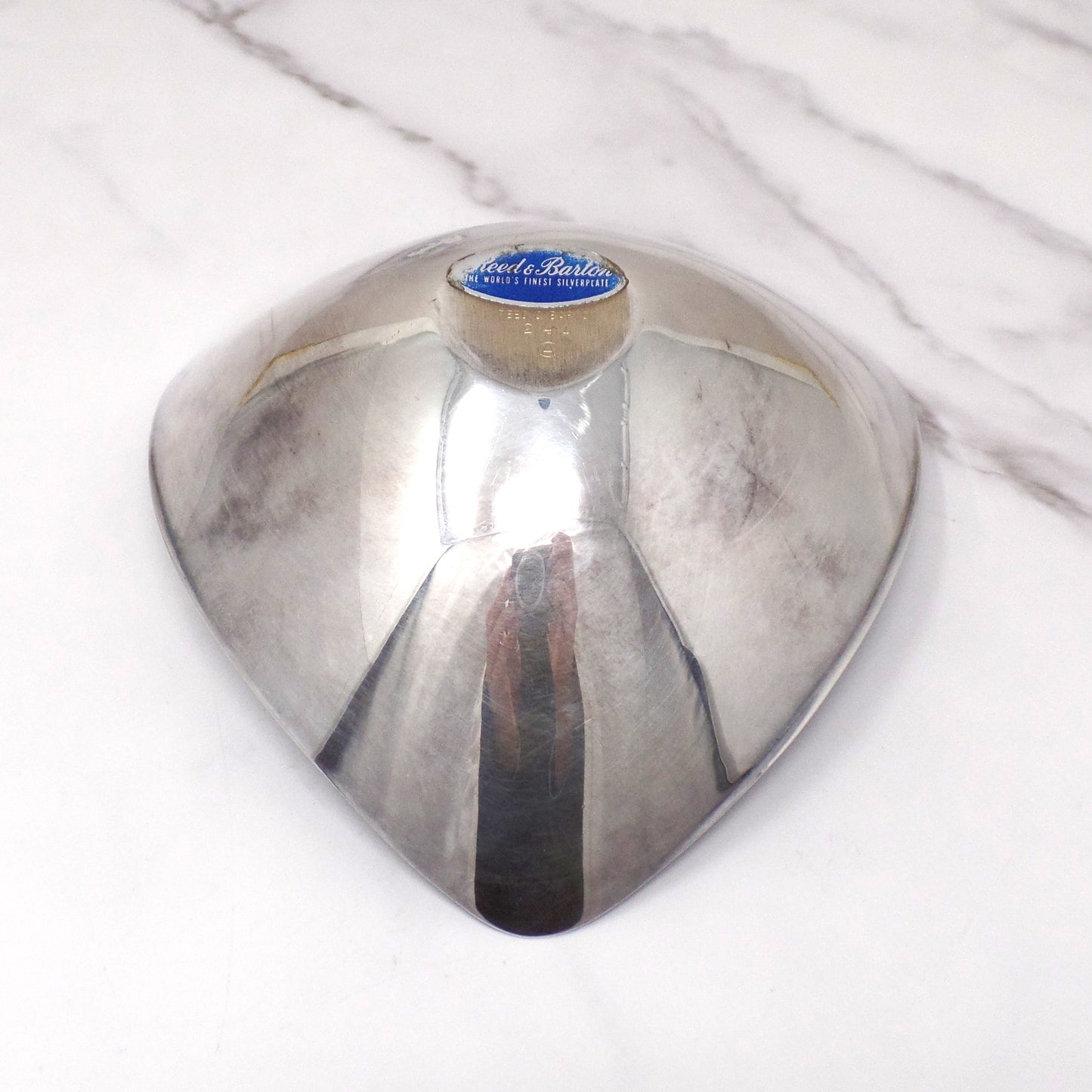 Vintage Reed & Barton Blue Enamel Silverplate Triangular Bowl, 241 (1960s)