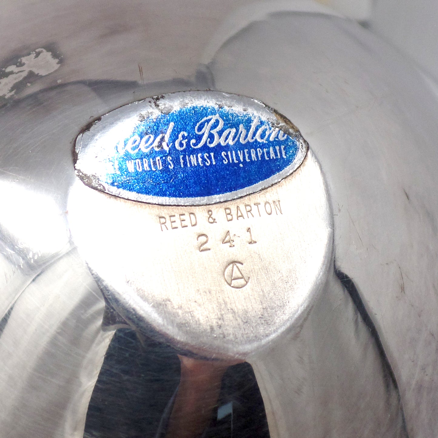 Vintage Reed & Barton Blue Enamel Silverplate Triangular Bowl, 241 (1960s)