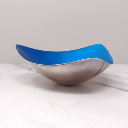 Vintage Reed & Barton Blue Enamel Silverplate Triangular Bowl, 241 (1960s)