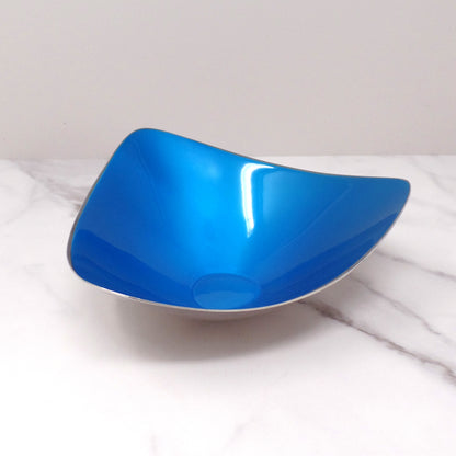 Vintage Reed & Barton Blue Enamel Silverplate Triangular Bowl, 241 (1960s)