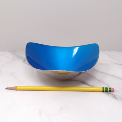 Vintage Reed & Barton Blue Enamel Silverplate Triangular Bowl, 241 (1960s)