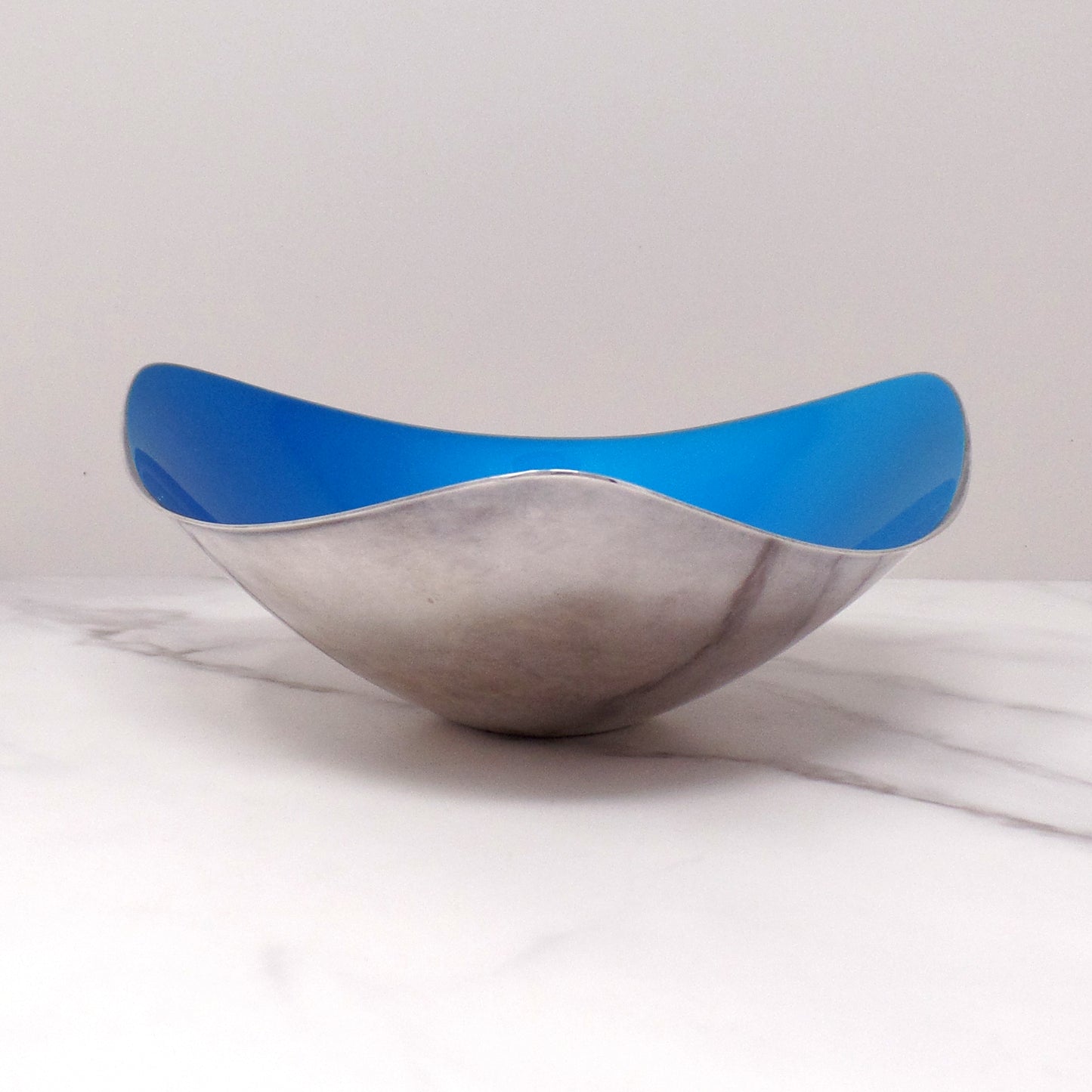 Vintage Reed & Barton Blue Enamel Silverplate Triangular Bowl, 241 (1960s)