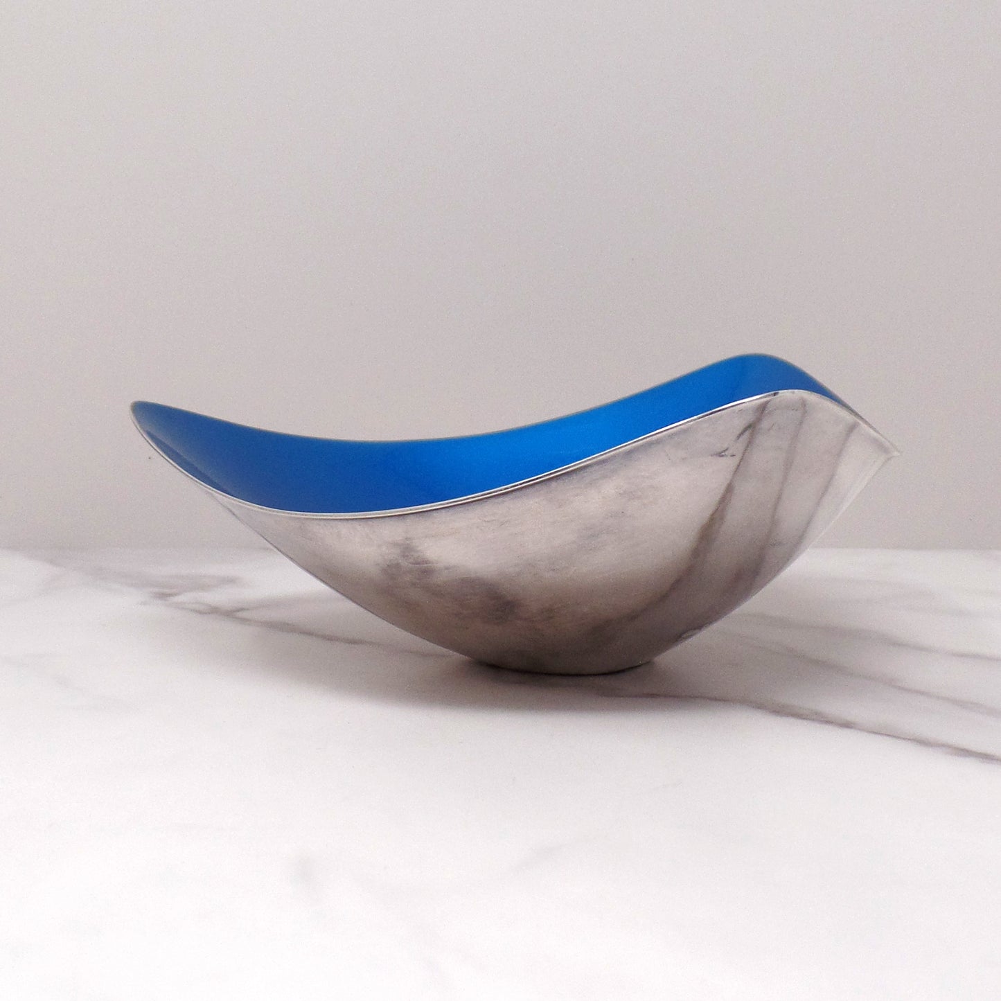 Vintage Reed & Barton Blue Enamel Silverplate Triangular Bowl, 241 (1960s)