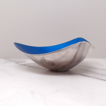 Vintage Reed & Barton Blue Enamel Silverplate Triangular Bowl, 241 (1960s)