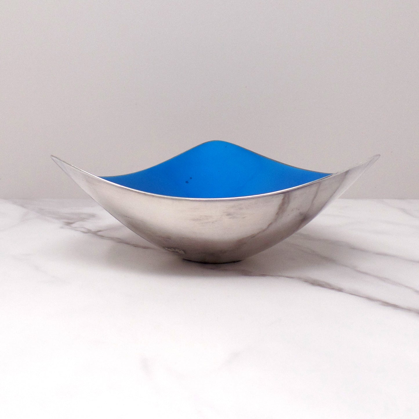 Vintage Reed & Barton Blue Enamel Silverplate Triangular Bowl, 241 (1960s)