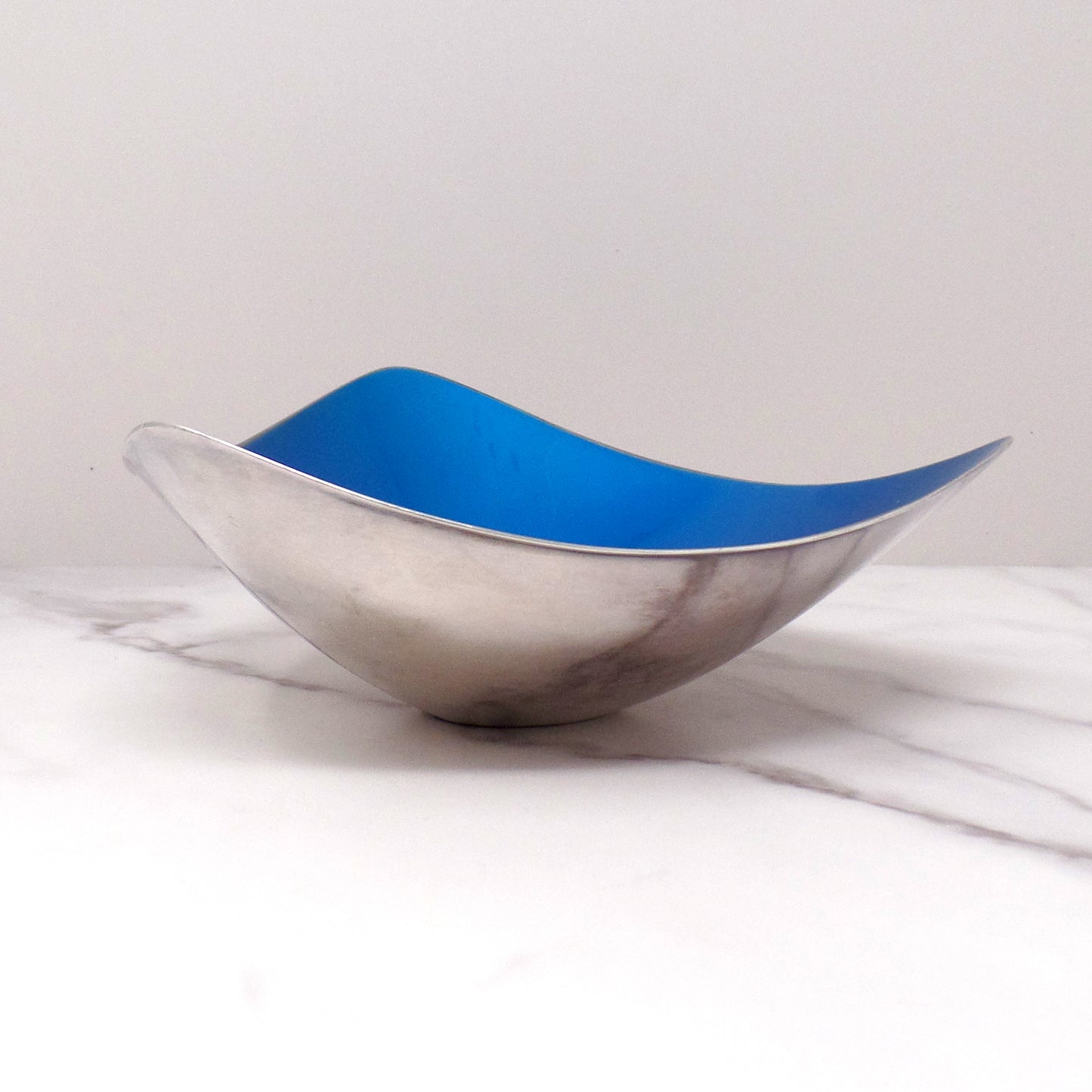 Vintage Reed & Barton Blue Enamel Silverplate Triangular Bowl, 241 (1960s)