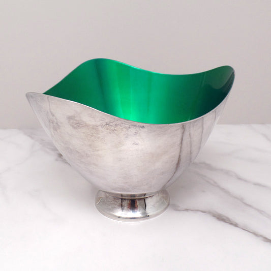 Vintage Carl Christiansen Green Enamel Silverplate Wave Bowl (1960s)