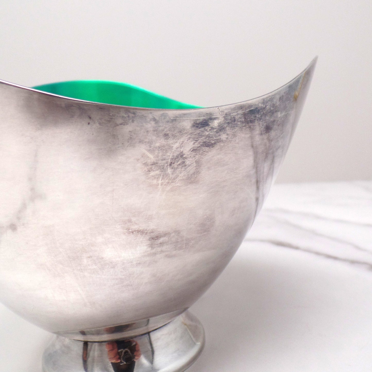 Vintage Carl Christiansen Green Enamel Silverplate Wave Bowl (1960s)