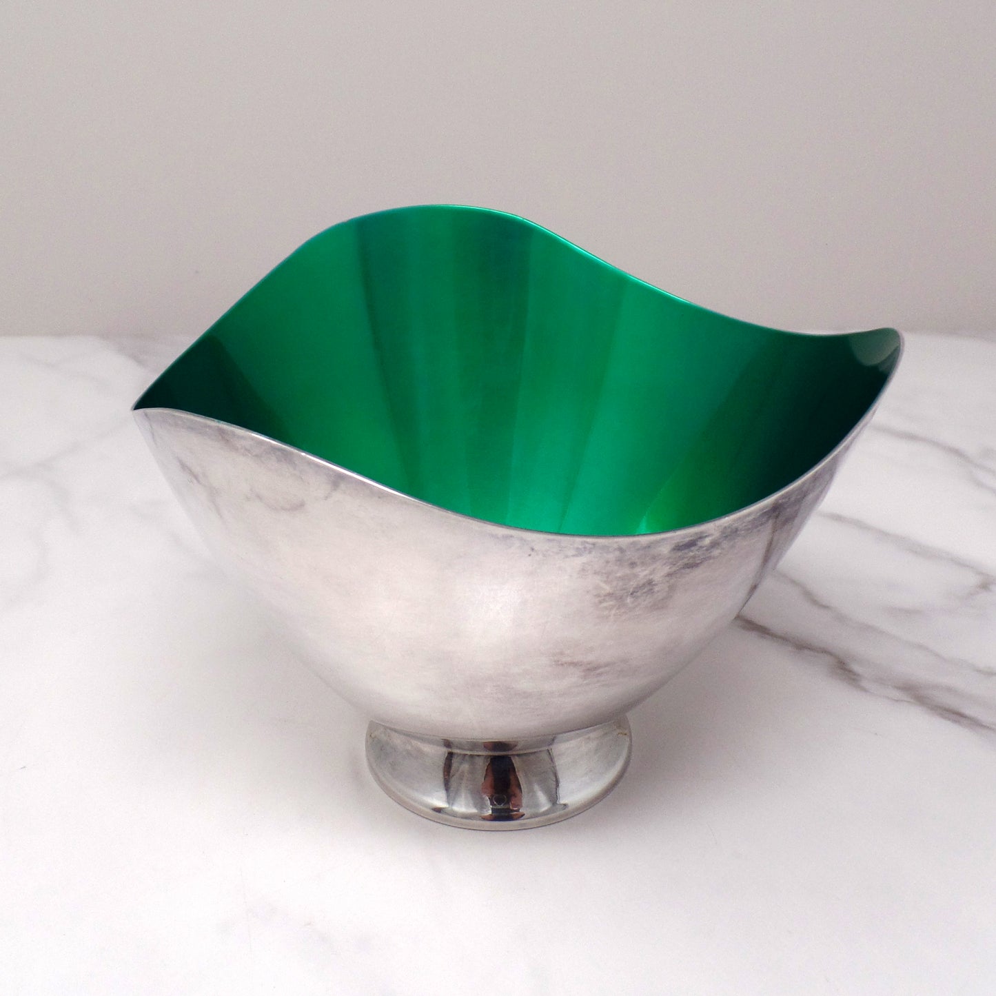Vintage Carl Christiansen Green Enamel Silverplate Wave Bowl (1960s)