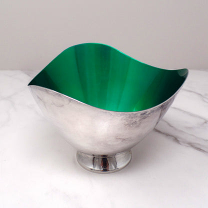 Vintage Carl Christiansen Green Enamel Silverplate Wave Bowl (1960s)