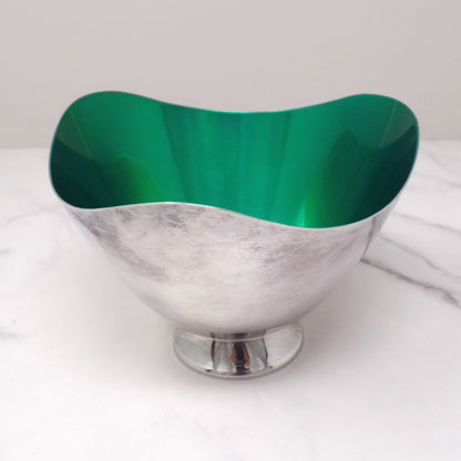 Vintage Carl Christiansen Green Enamel Silverplate Wave Bowl (1960s)