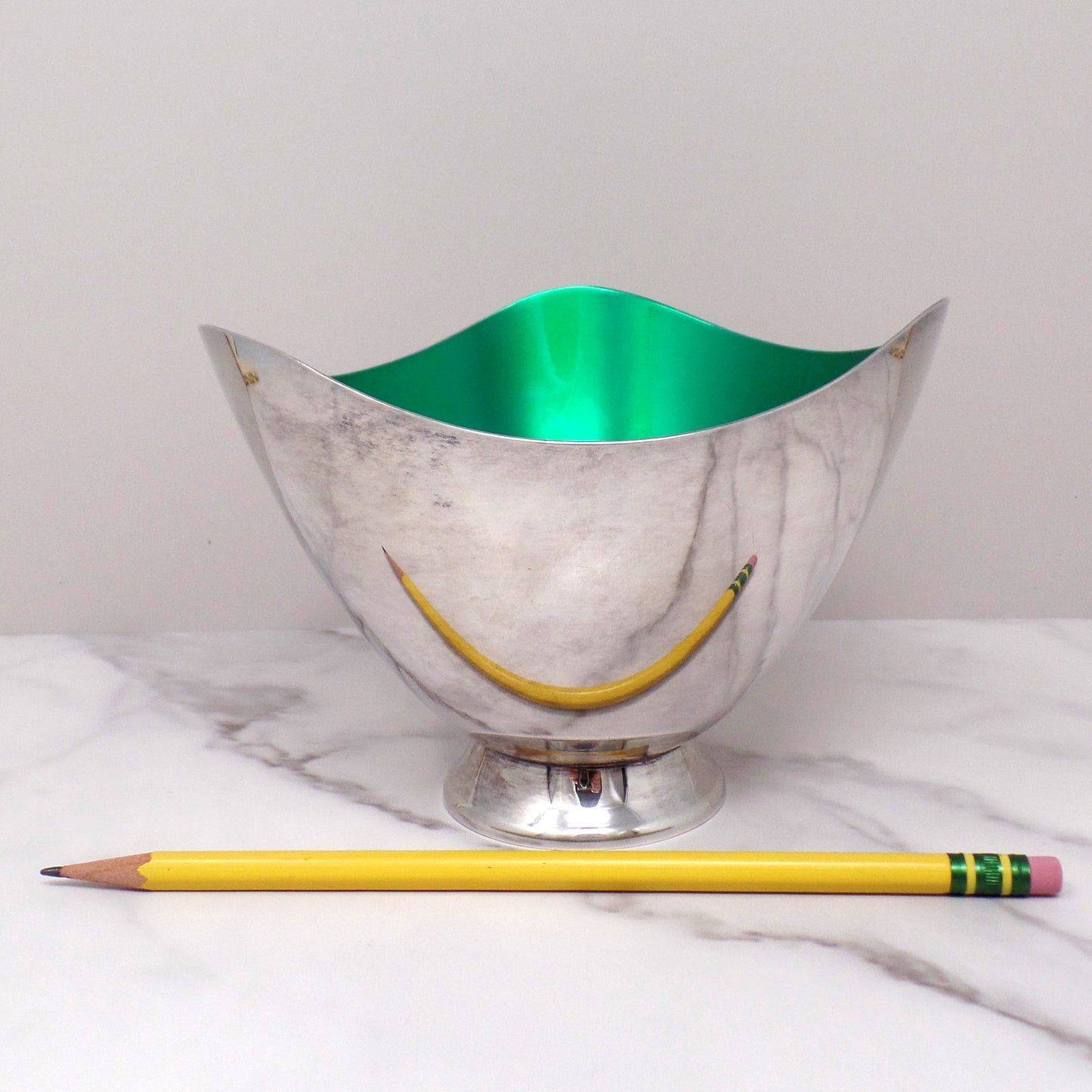 Vintage Carl Christiansen Green Enamel Silverplate Wave Bowl (1960s)