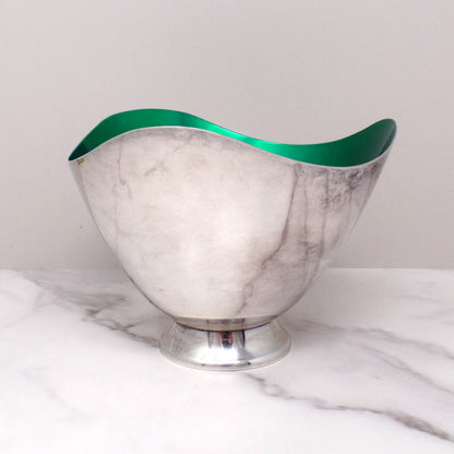 Vintage Carl Christiansen Green Enamel Silverplate Wave Bowl (1960s)