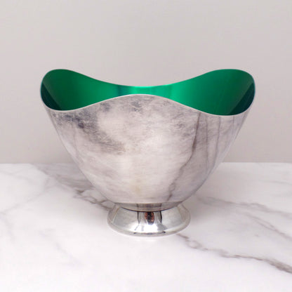 Vintage Carl Christiansen Green Enamel Silverplate Wave Bowl (1960s)