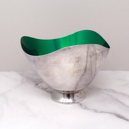 Vintage Carl Christiansen Green Enamel Silverplate Wave Bowl (1960s)