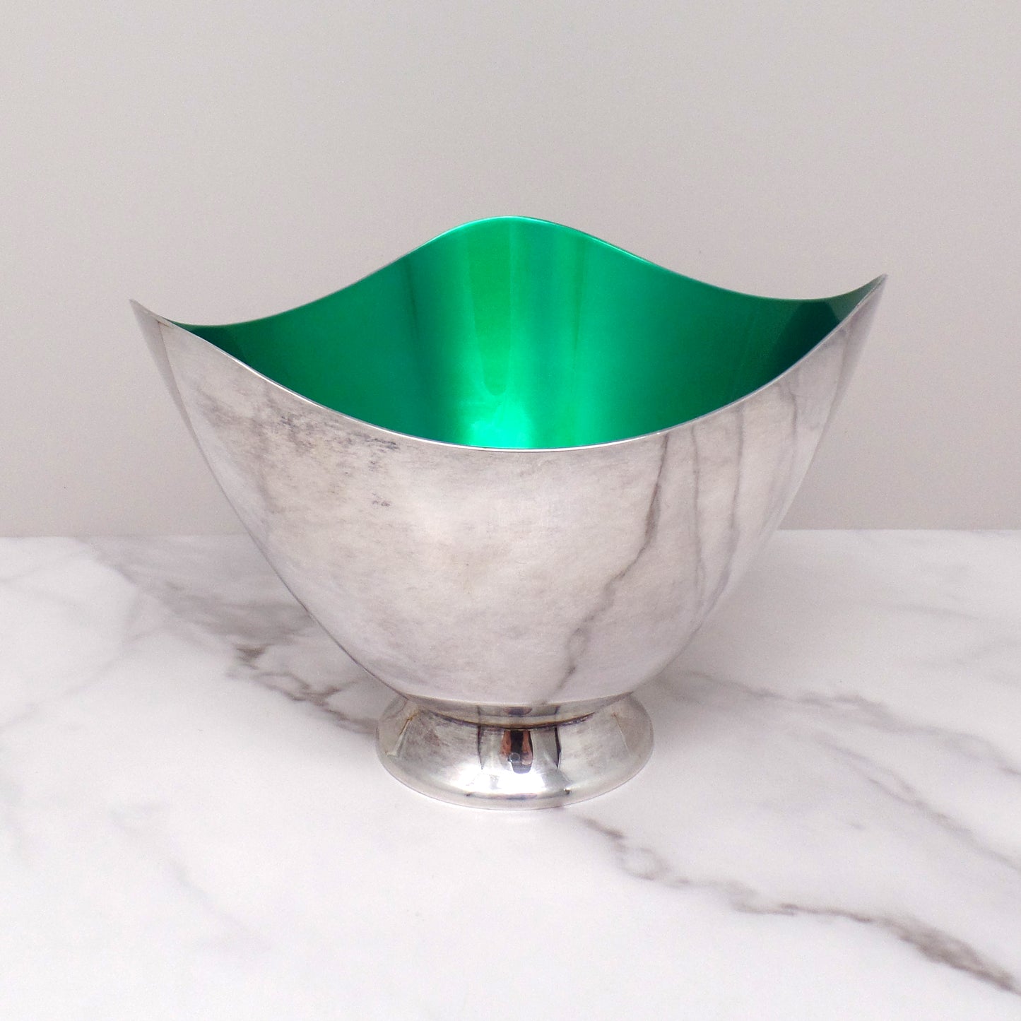 Vintage Carl Christiansen Green Enamel Silverplate Wave Bowl (1960s)