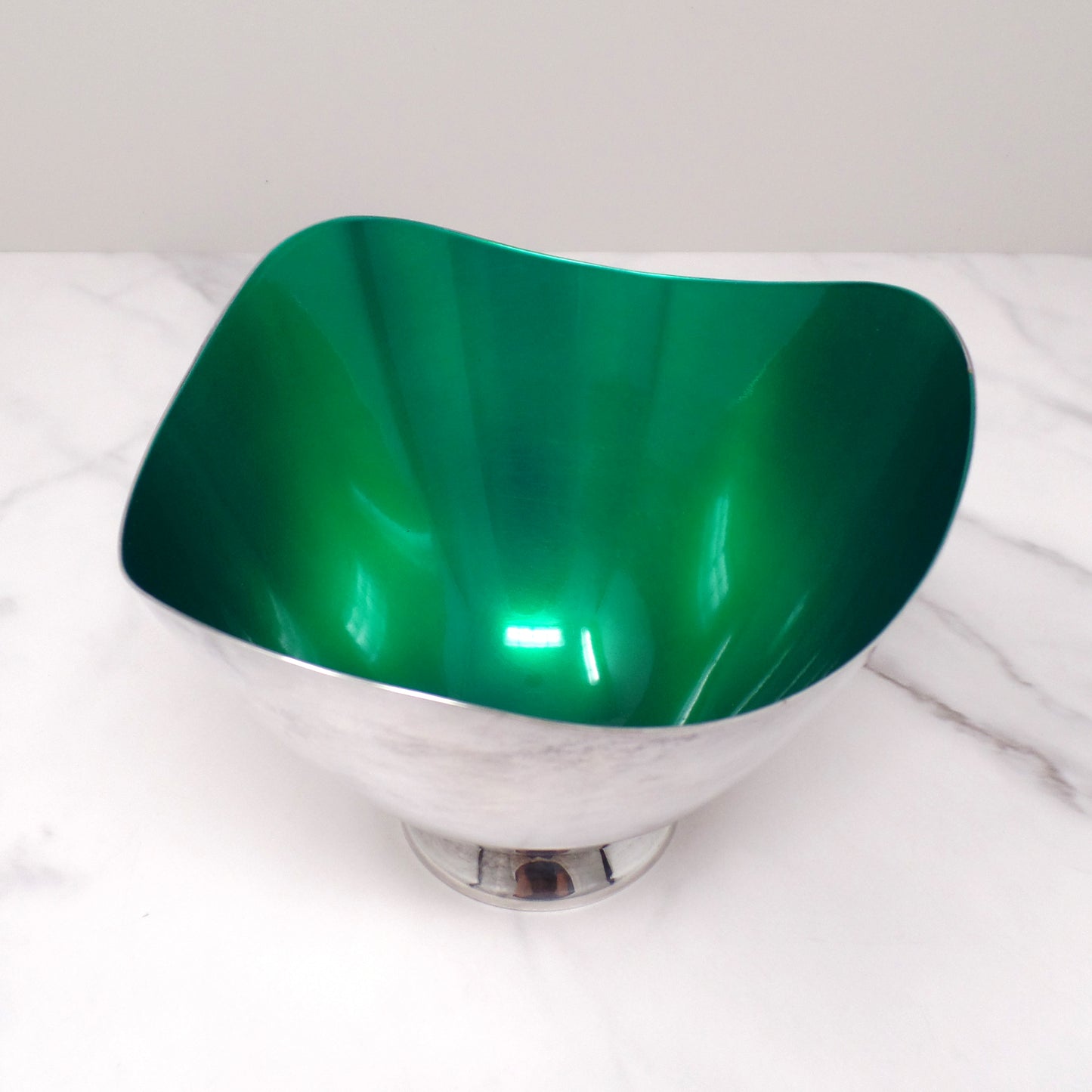 Vintage Carl Christiansen Green Enamel Silverplate Wave Bowl (1960s)