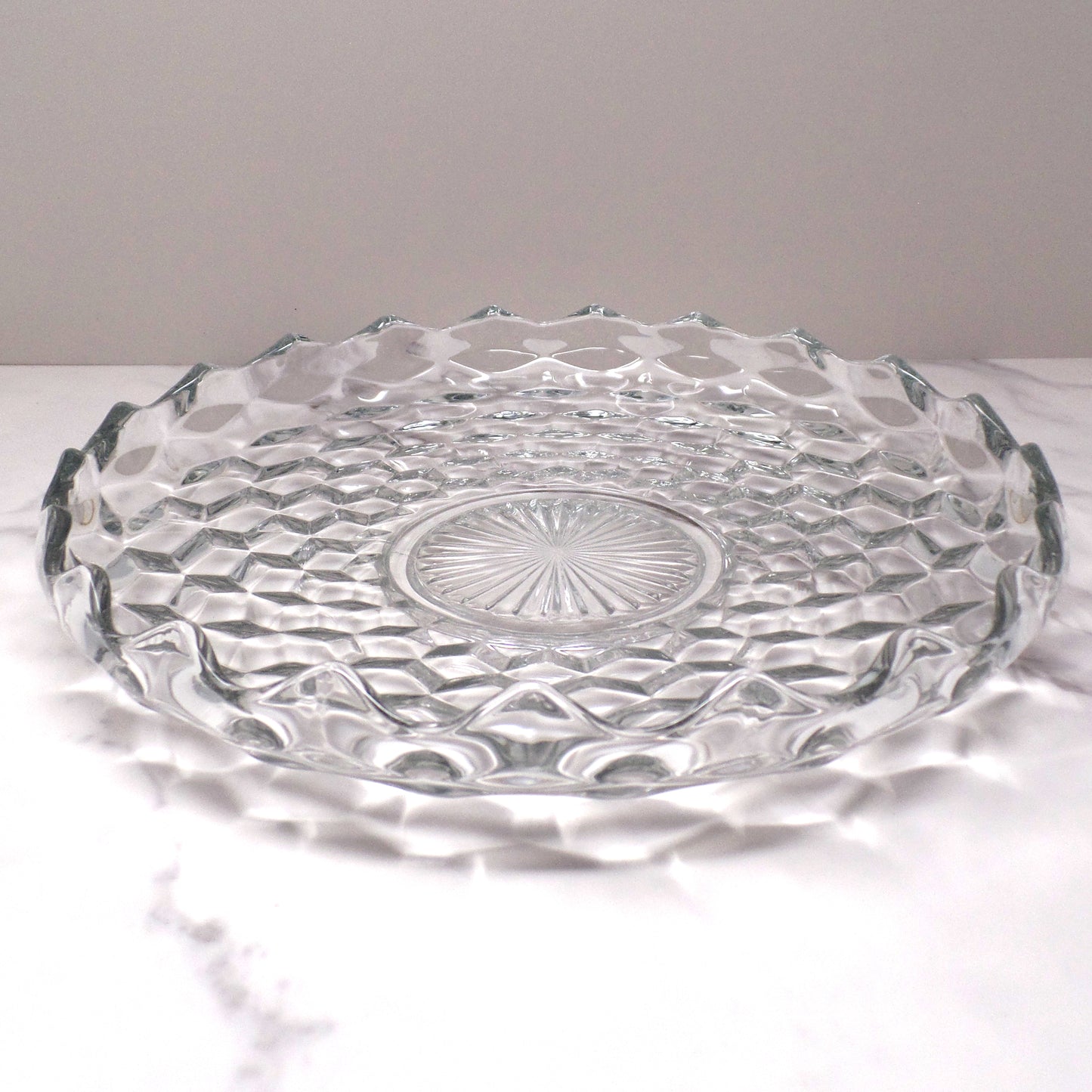 Vintage Fostoria American Clear (2056) Large Round Crystal Platter with High Sides