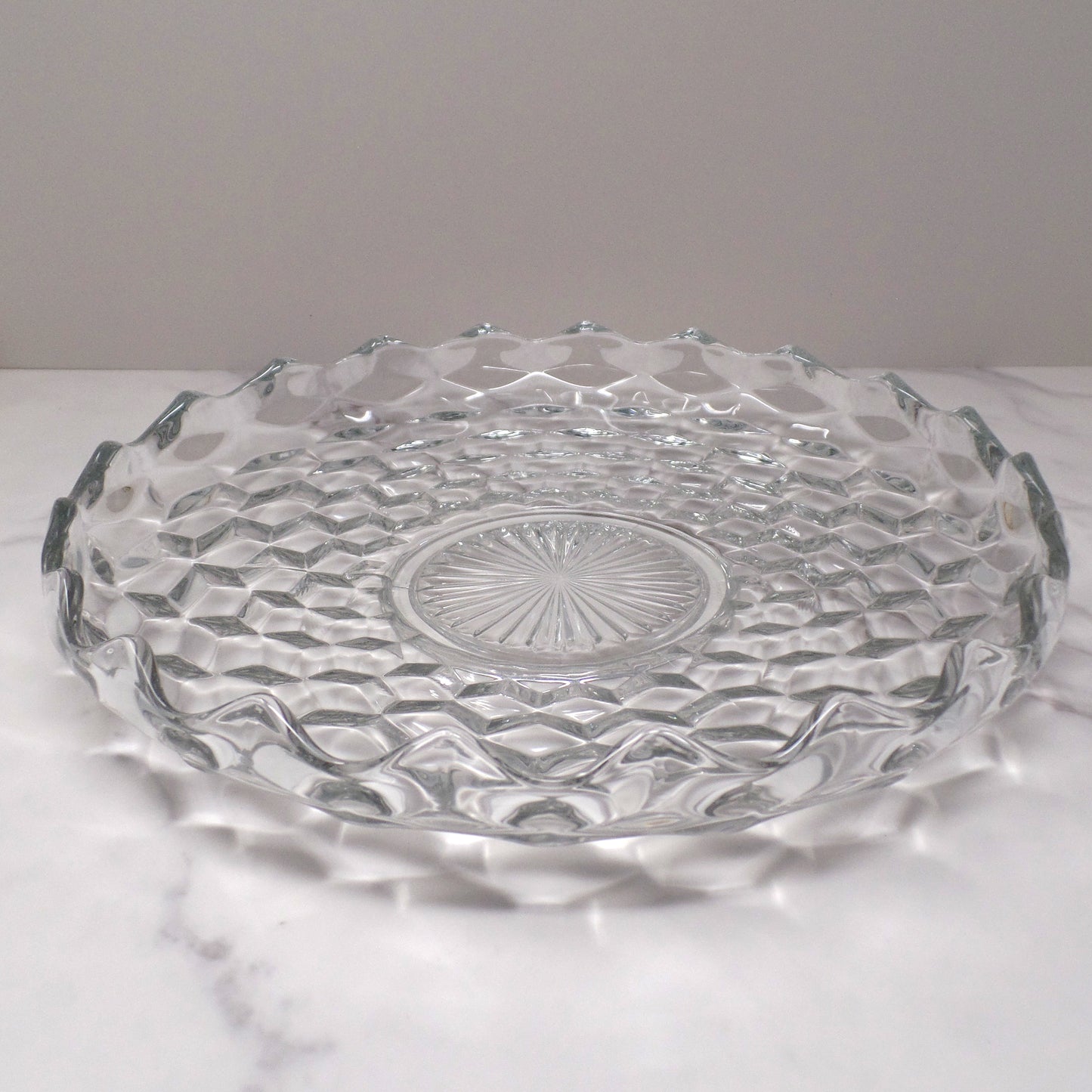 Vintage Fostoria American Clear (2056) Large Round Crystal Platter with High Sides