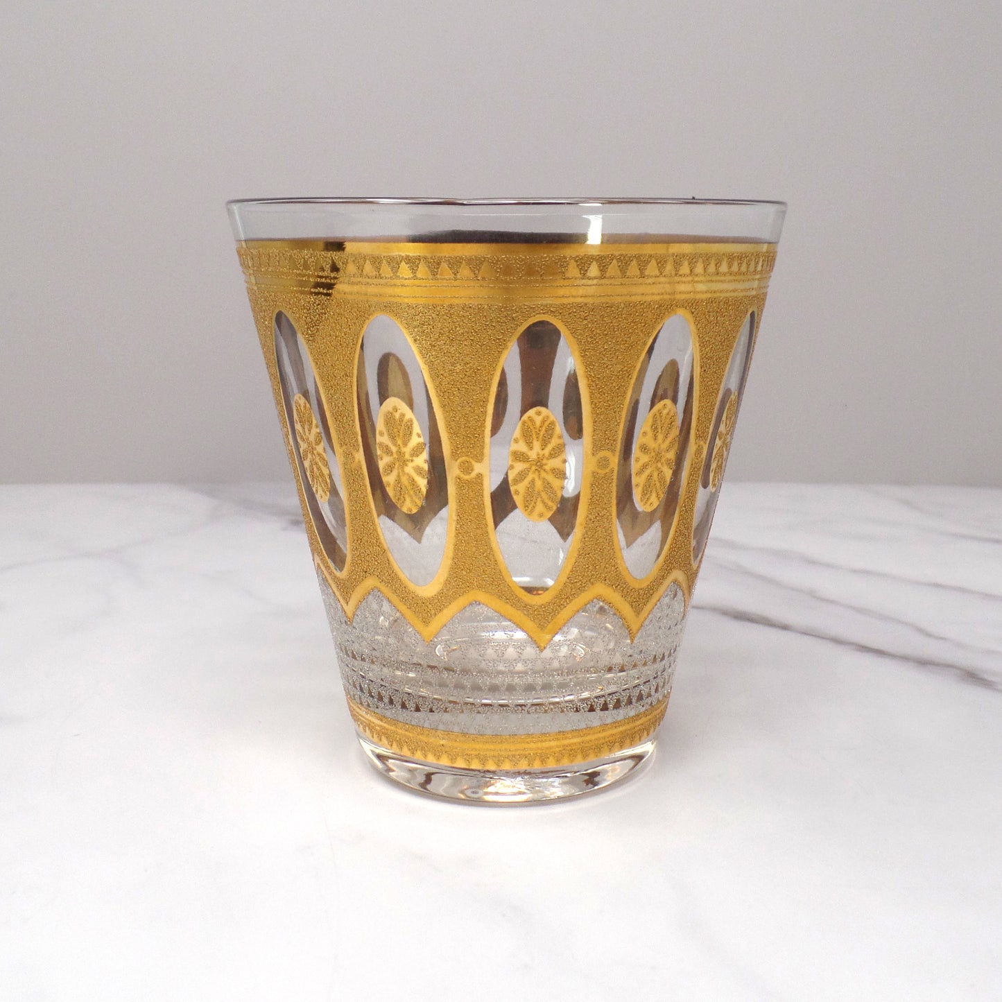 Vintage Culver Imperial Gold Regency White Double Old Fashioned / Lowball Glass (1950s - 1970s)