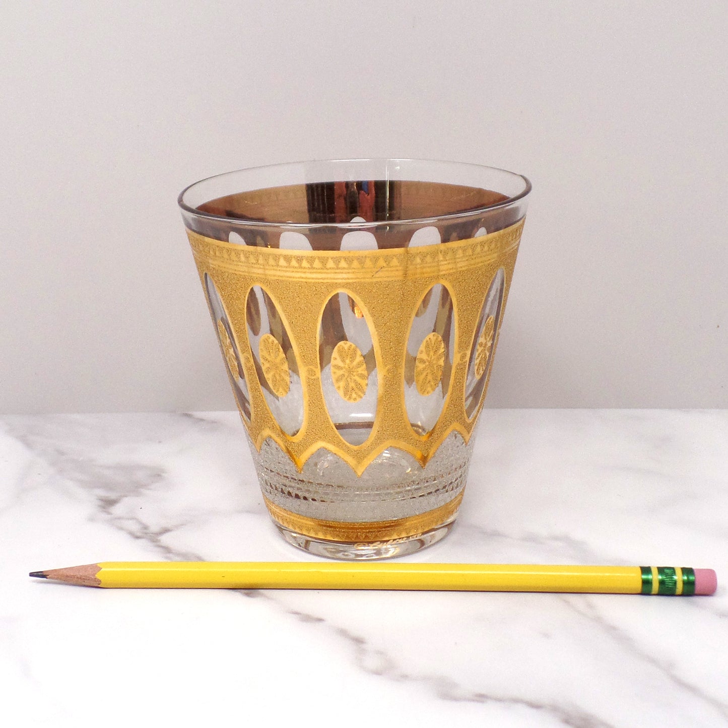 Vintage Culver Imperial Gold Regency White Double Old Fashioned / Lowball Glass (1950s - 1970s)