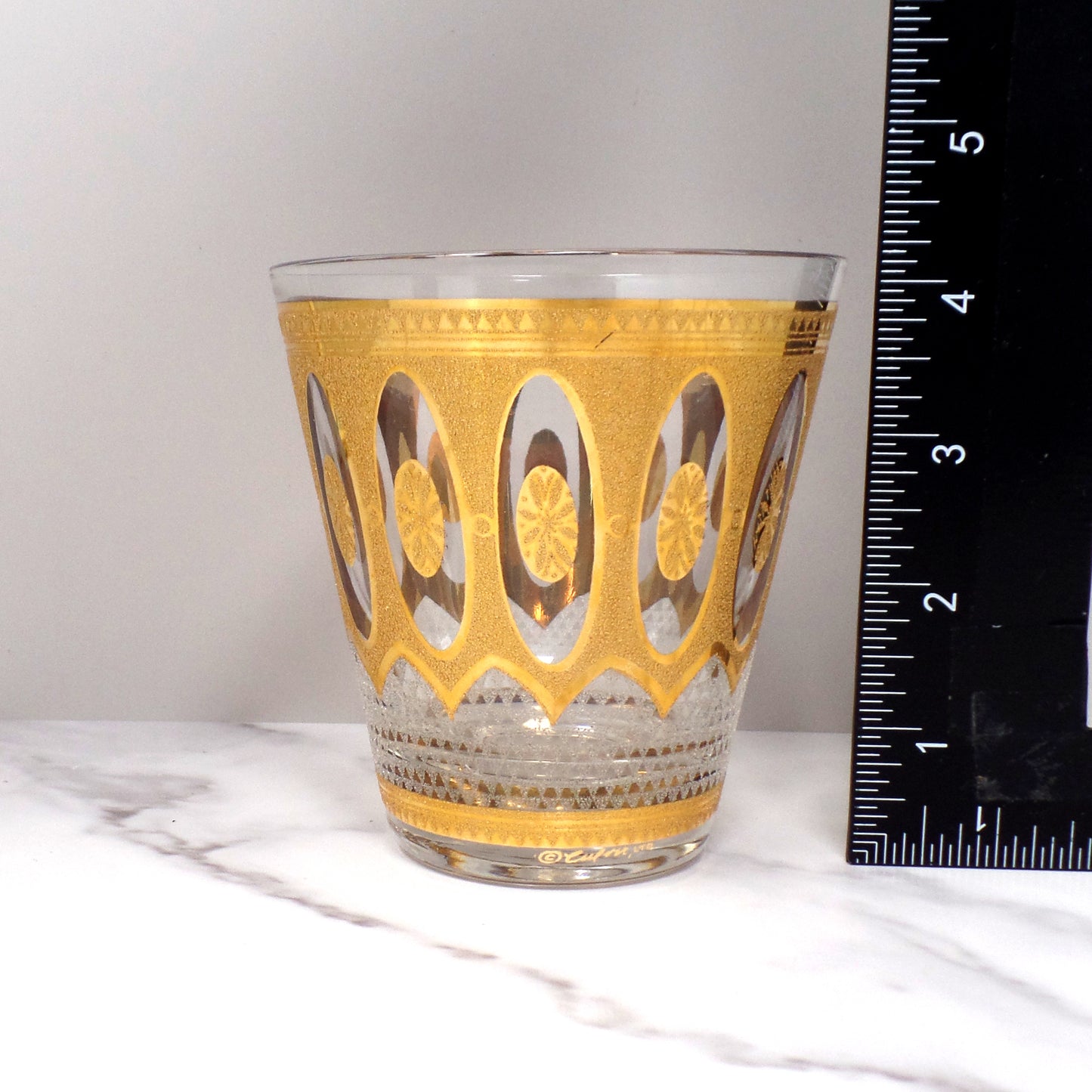Vintage Culver Imperial Gold Regency White Double Old Fashioned / Lowball Glass (1950s - 1970s)