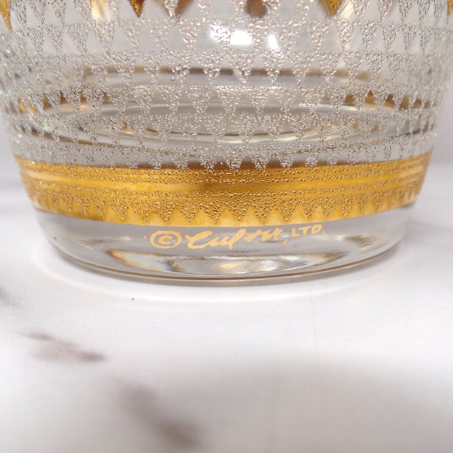 Vintage Culver Imperial Gold Regency White Double Old Fashioned / Lowball Glass (1950s - 1970s)