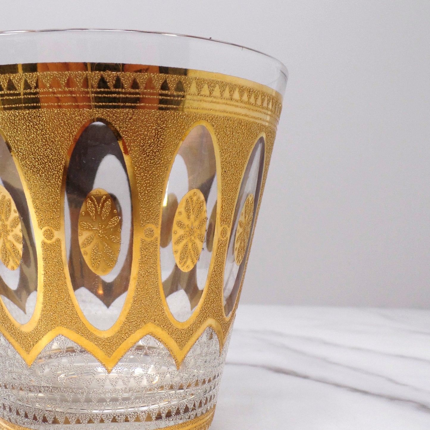 Vintage Culver Imperial Gold Regency White Double Old Fashioned / Lowball Glass (1950s - 1970s)