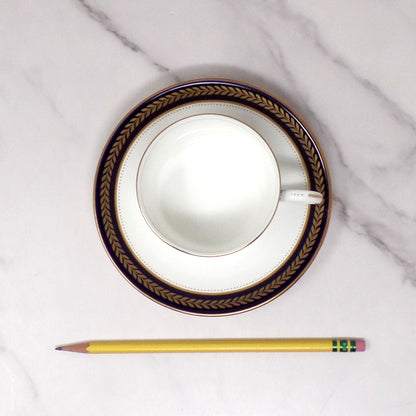 Vintage Coalport Bone China Blue Wheat Flat Cup and Saucer (1972-93)