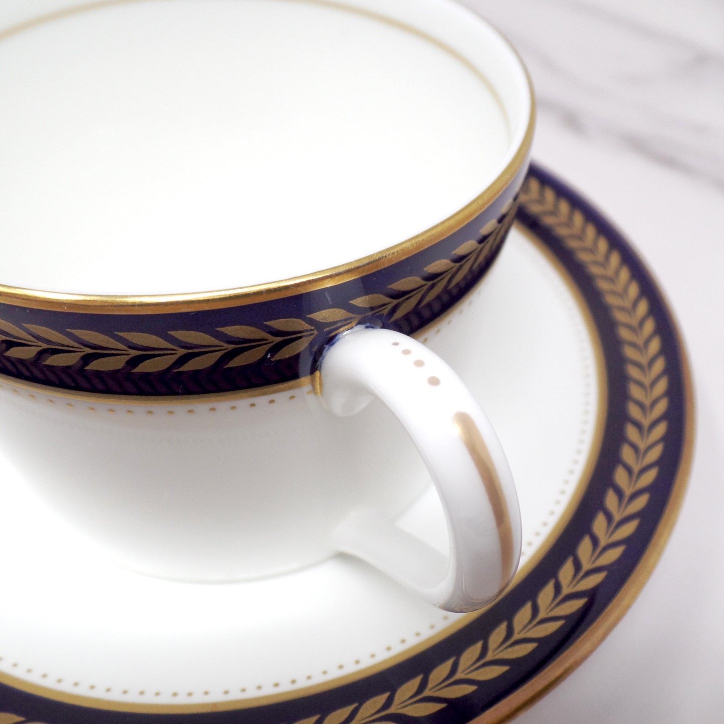 Vintage Coalport Bone China Blue Wheat Flat Cup and Saucer (1972-93)