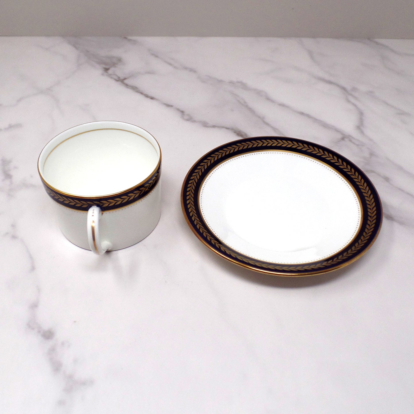 Vintage Coalport Bone China Blue Wheat Flat Cup and Saucer (1972-93)