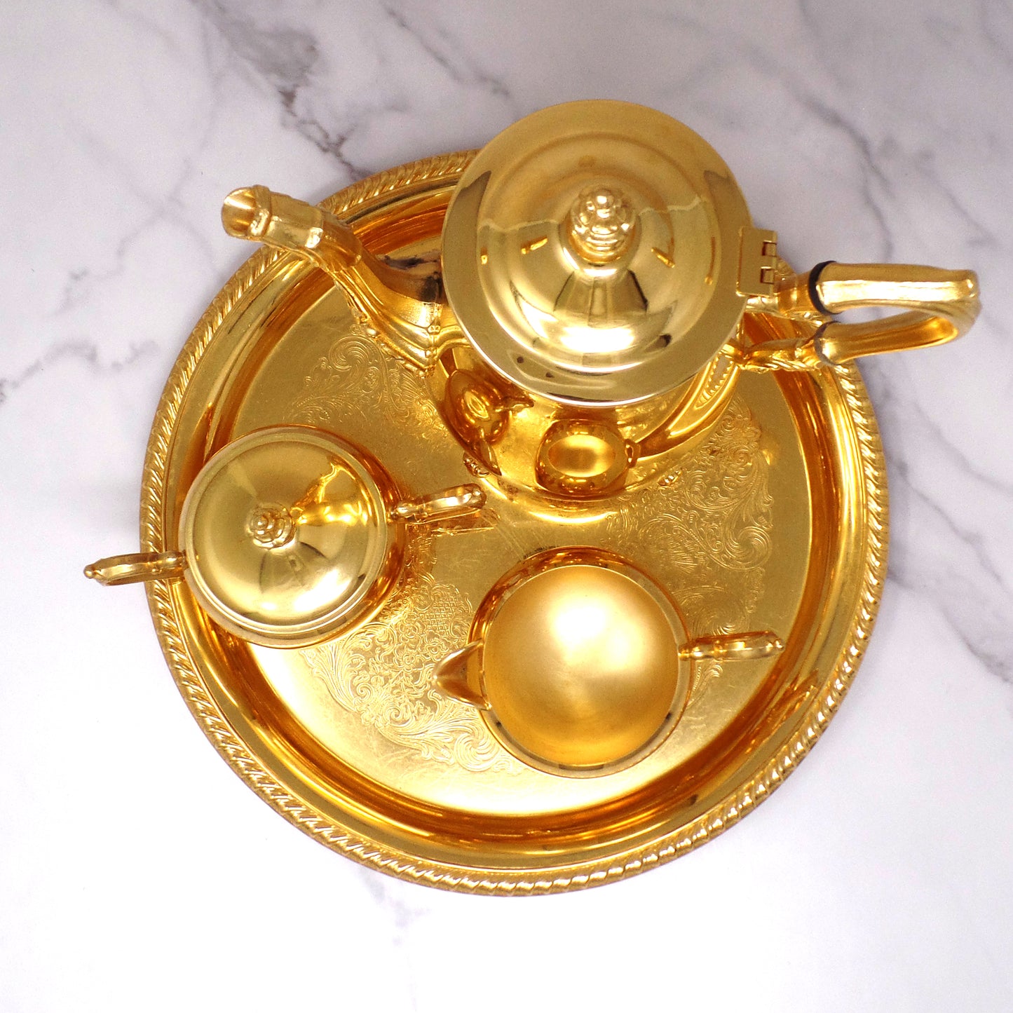 Vintage International Silver Company Electroplated 24 KT Gold Coffee / Tea Set (1960s)