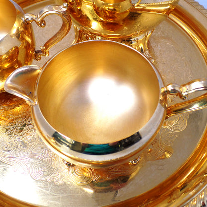 Vintage International Silver Company Electroplated 24 KT Gold Coffee / Tea Set (1960s)