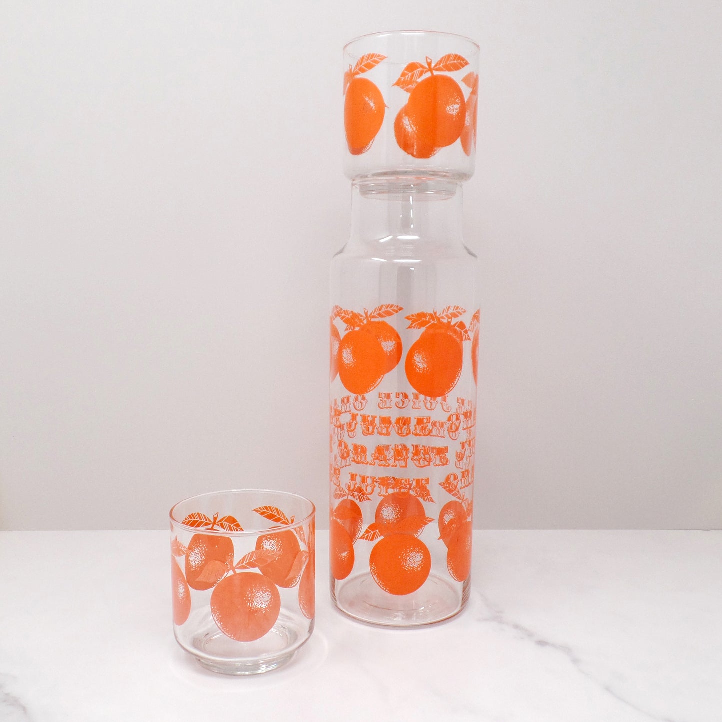 Vintage Libbey Orange Juice Set - Carafe (40 oz) and Two 10 oz Glasses, No Lid (1970s)