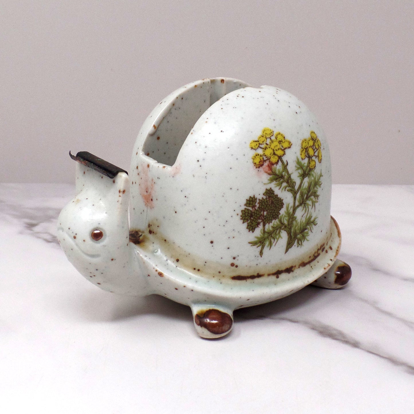 Vintage Ceramic Turtle Tape Dispenser (1970s)
