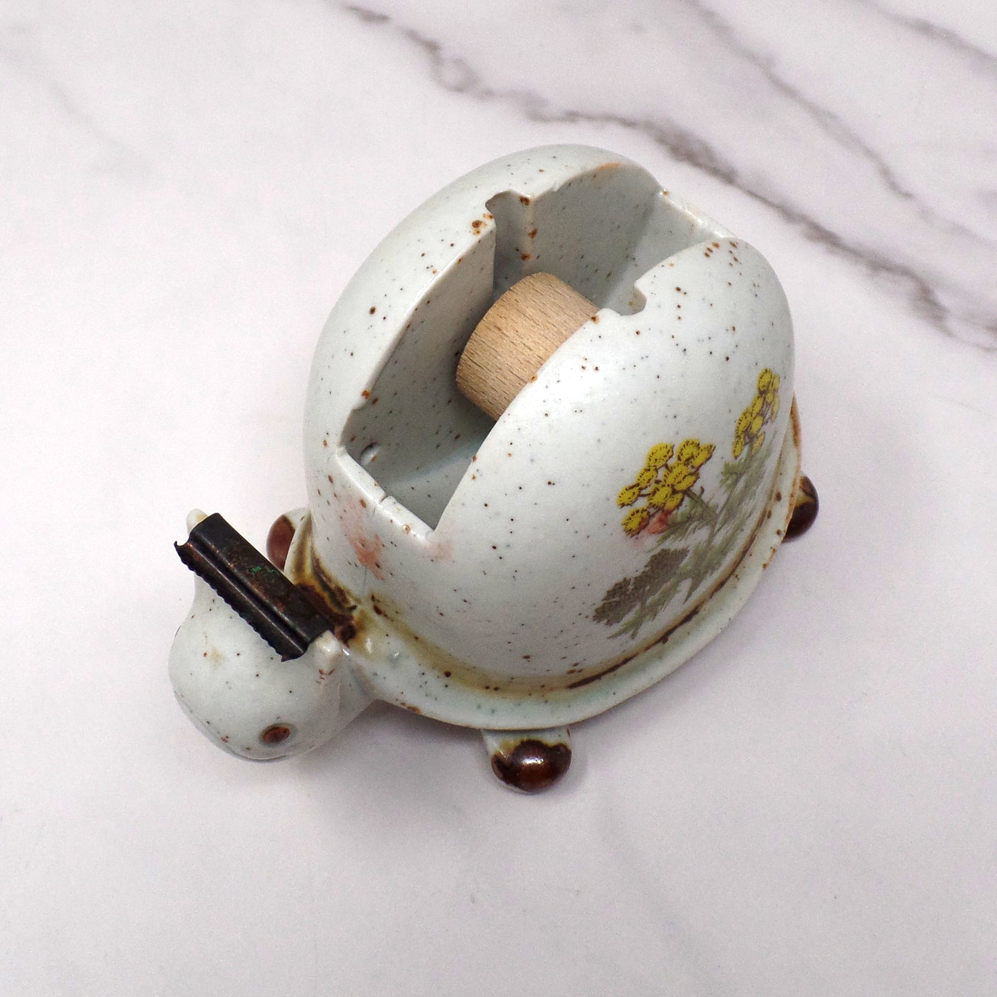 Vintage Ceramic Turtle Tape Dispenser (1970s)