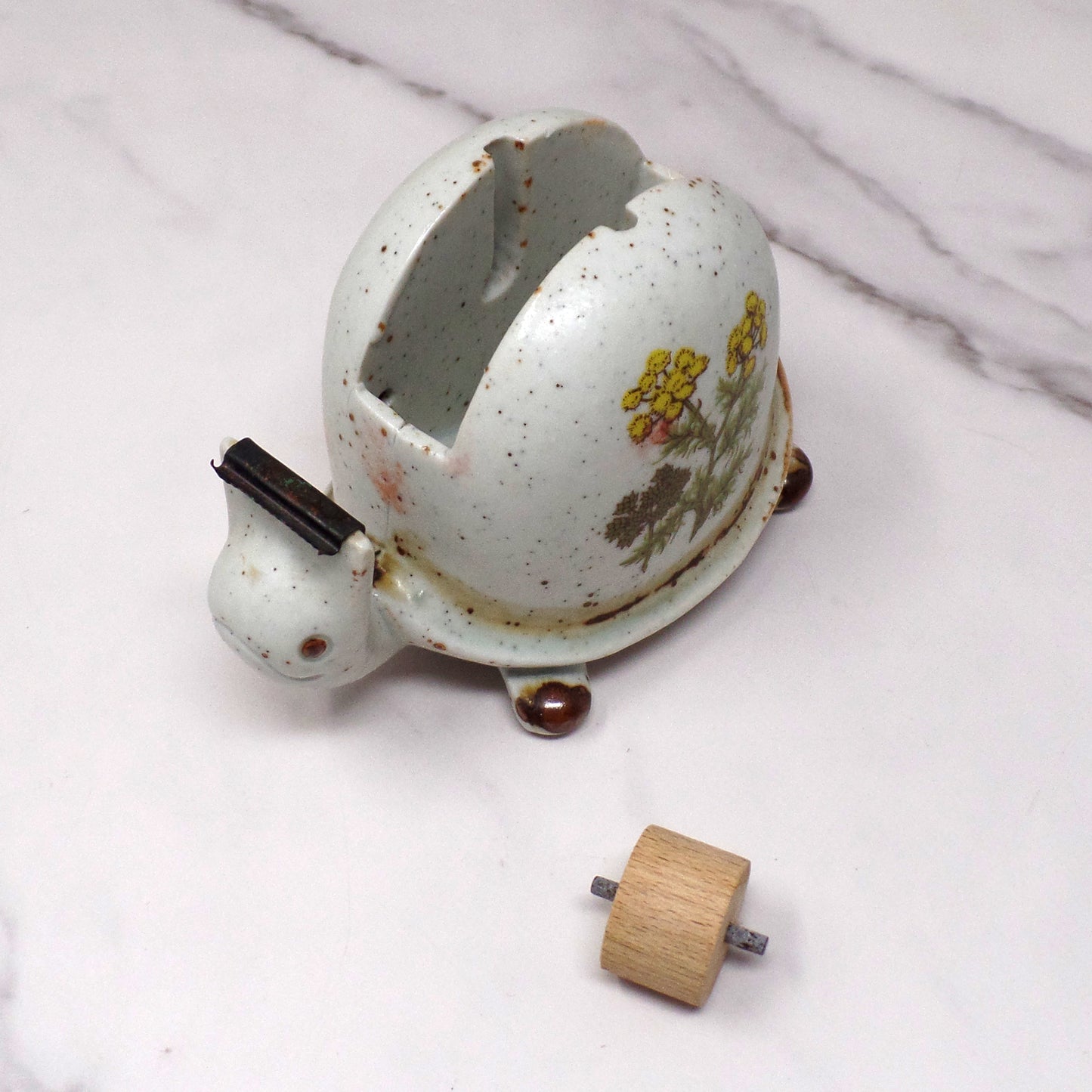Vintage Ceramic Turtle Tape Dispenser (1970s)