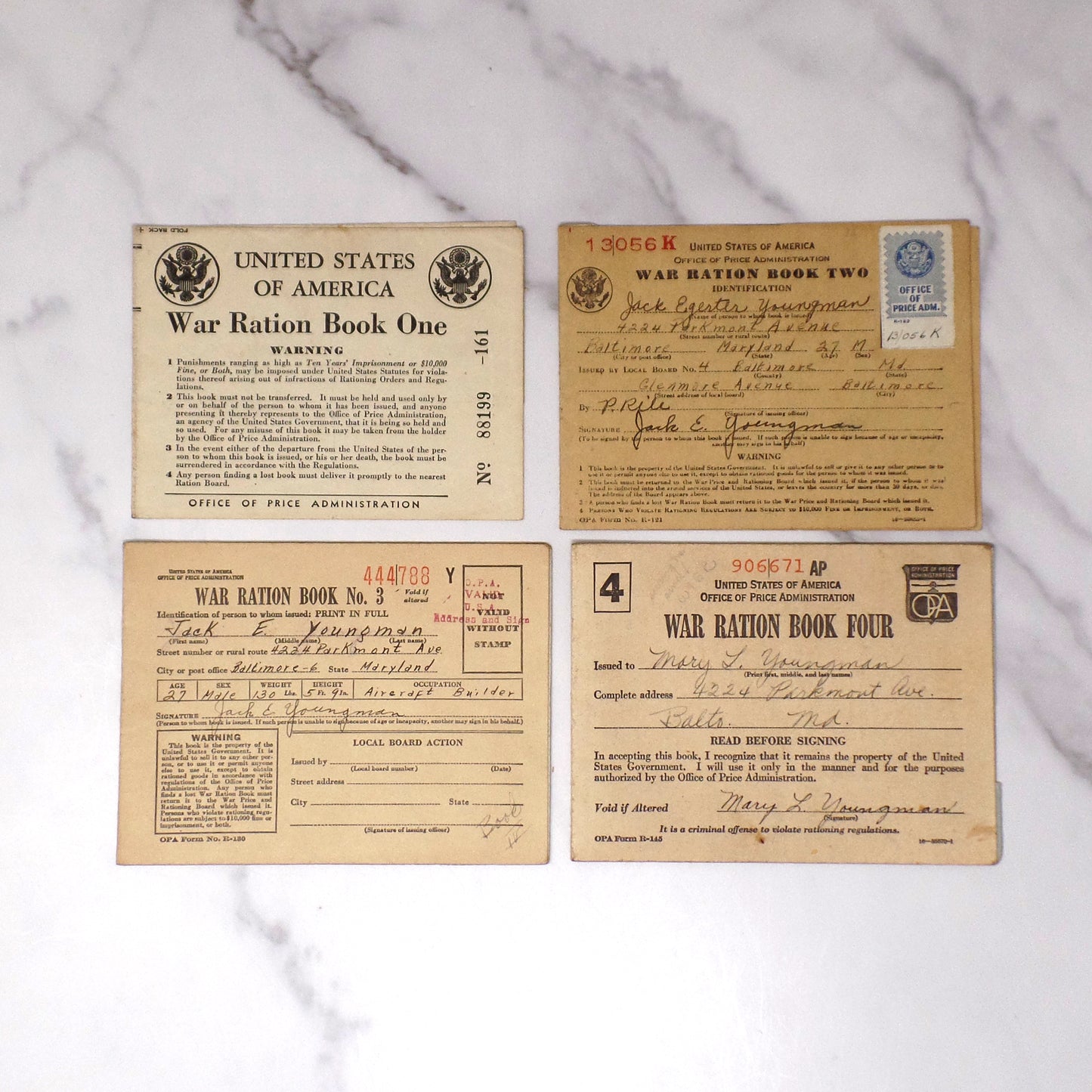 Vintage WWII Ration Books, set of 4 (1940s)
